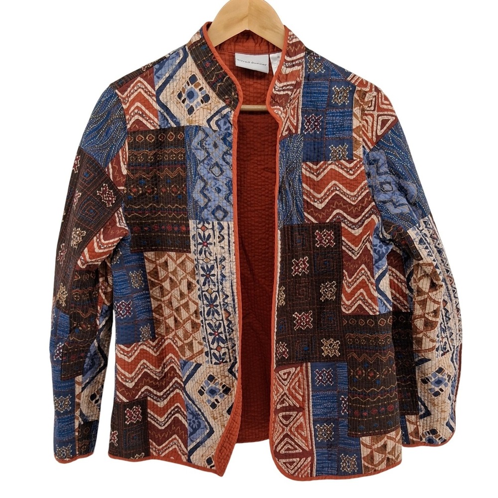 Alfred Dunner Quilted Patchwork Jacket Womens Sz 12 Boho Earthy Layering Western